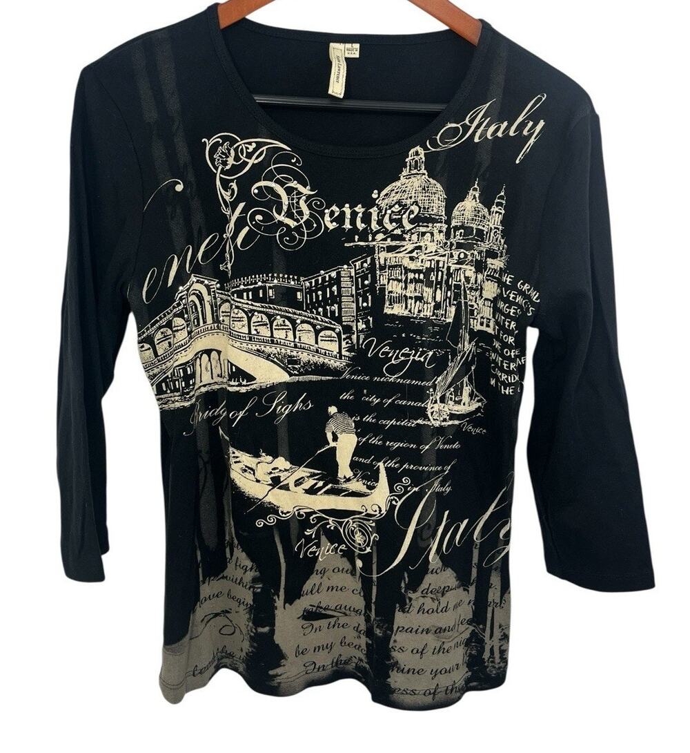 Y2K Art Nouveau Top Fairy Grunge Susan Lawrence Large 3/4 Sleeve Sequins Venice